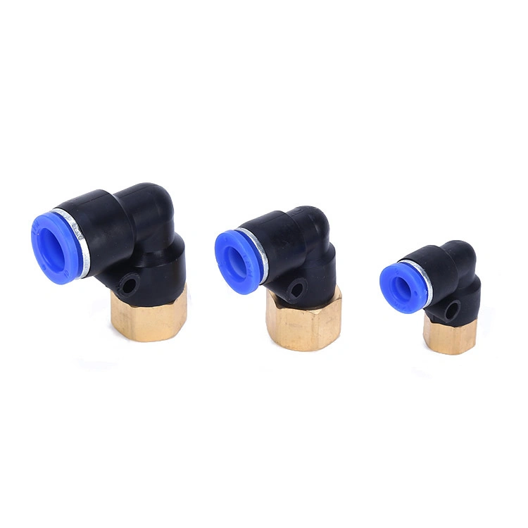 Plf 1/4 1/8 3/8 1/2 BSPT Female Thread Elbow L-Shape Plastic Brass Blue Threaded-to-Tube One-Touch Pneumatic Fittings