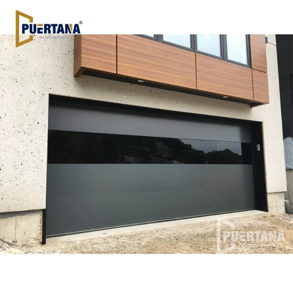 Ultra-Sleek infinito Panel empotrado de aluminio liso Sterling puerta del garaje con moderno diseño de vidrio tintado horizontal