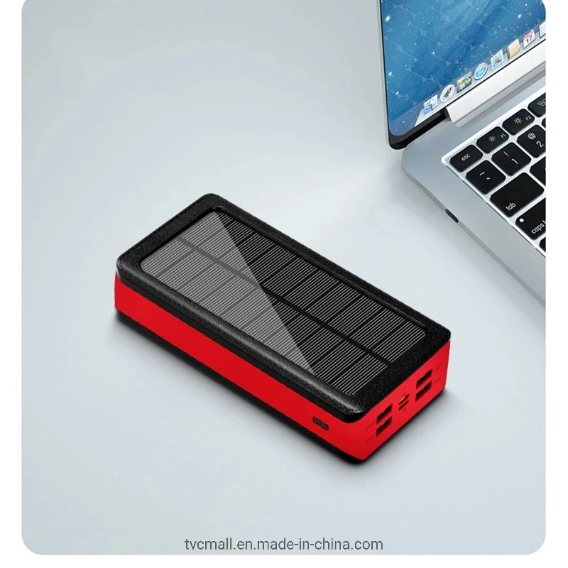 PS900 30.000mAh de energía solar de 4 puertos USB 32 LED Banco Camping Cargador de teléfono de la luz de batería externa (CE) Diplomados - Rojo