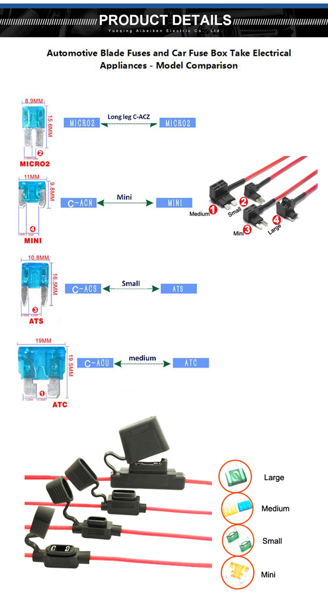 Vehículo 12V Soporte de fusible de vehículo de hoja ATC mediana con cable