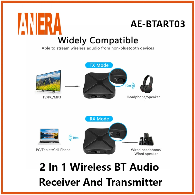 Anera Wireless Bluetooth Audio 2 in 1 Receiver/Transmitter Car Music Audio Bt Adapter for Car TV Earphone