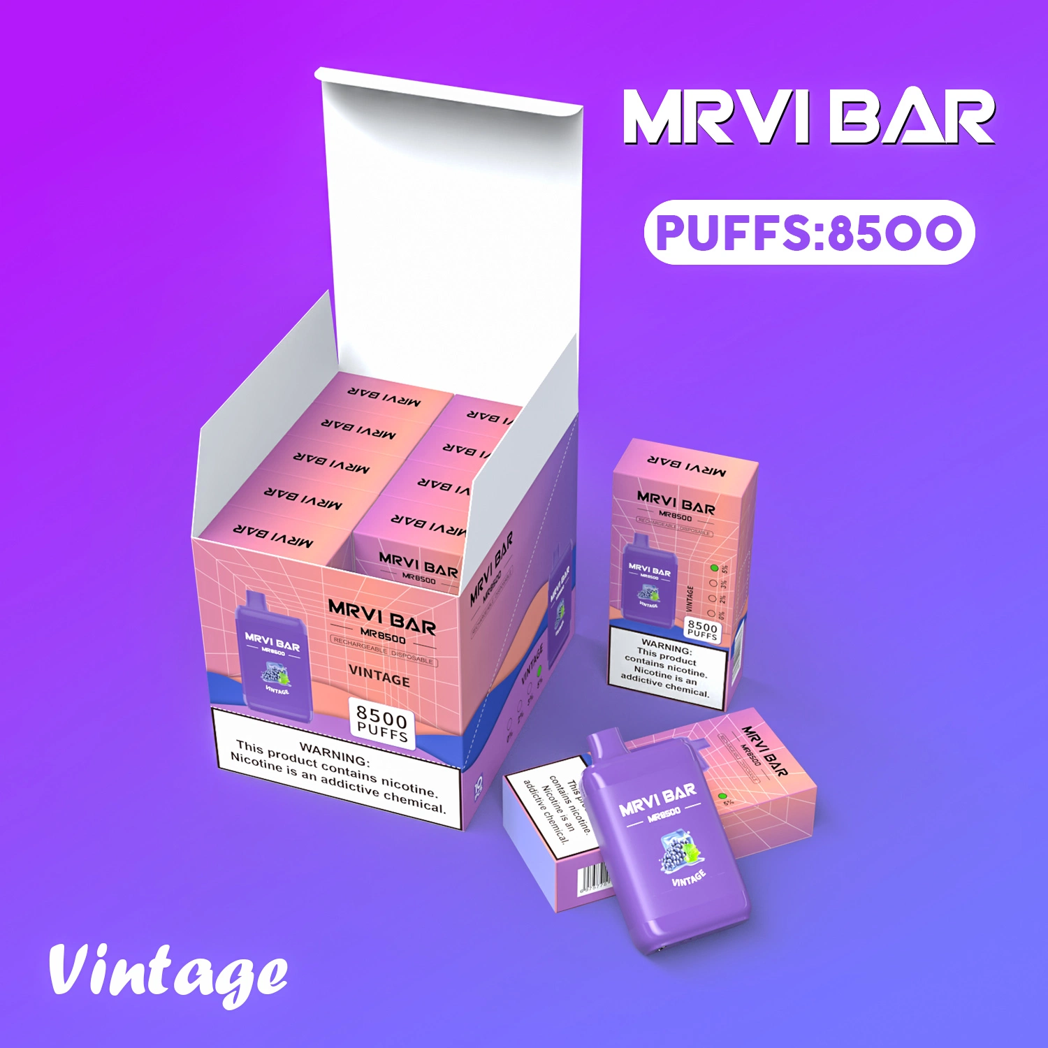 2023 New Trending Mini Box OEM ODM Mesh Coil 8500 Puffs Disposable/Chargeable Vape Mrvi Bar