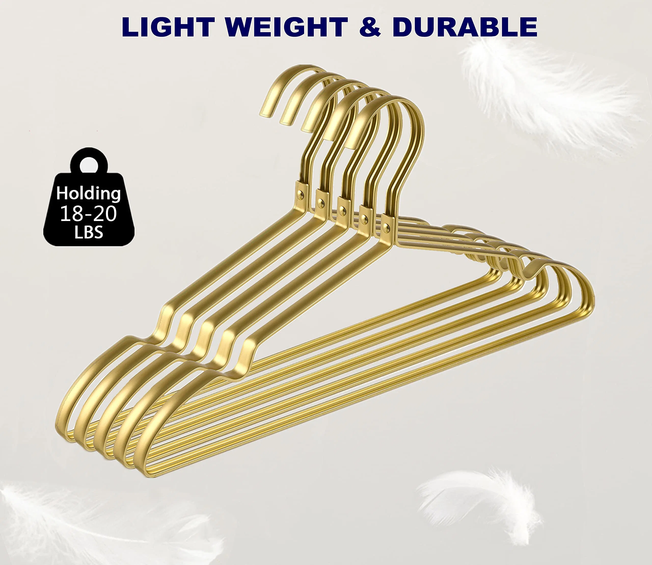 Premium Matte Gold Aluminum Clothes Hangers 20 Pack Extra Smooth Metal Light