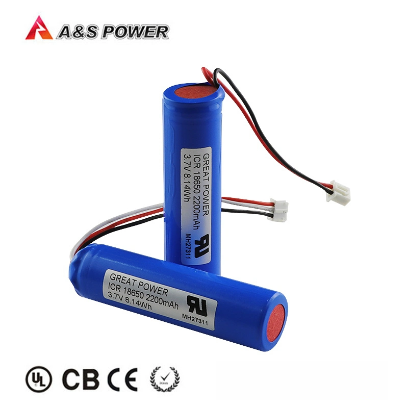 Batería recargable de iones de litio 18650 3.7V 2200mAh con conector para linternas