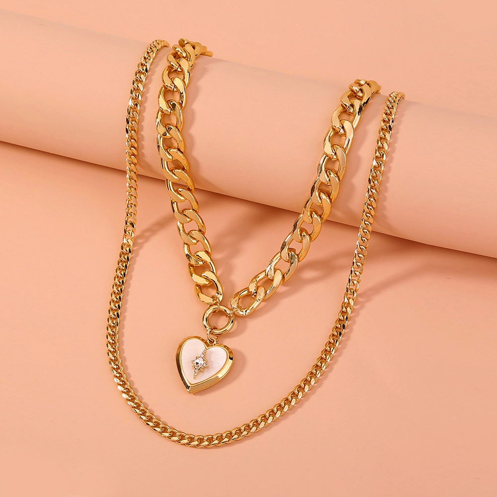 Fashion Personality Vintage Punk Thick Chain Peach Heart Necklace Jewelry