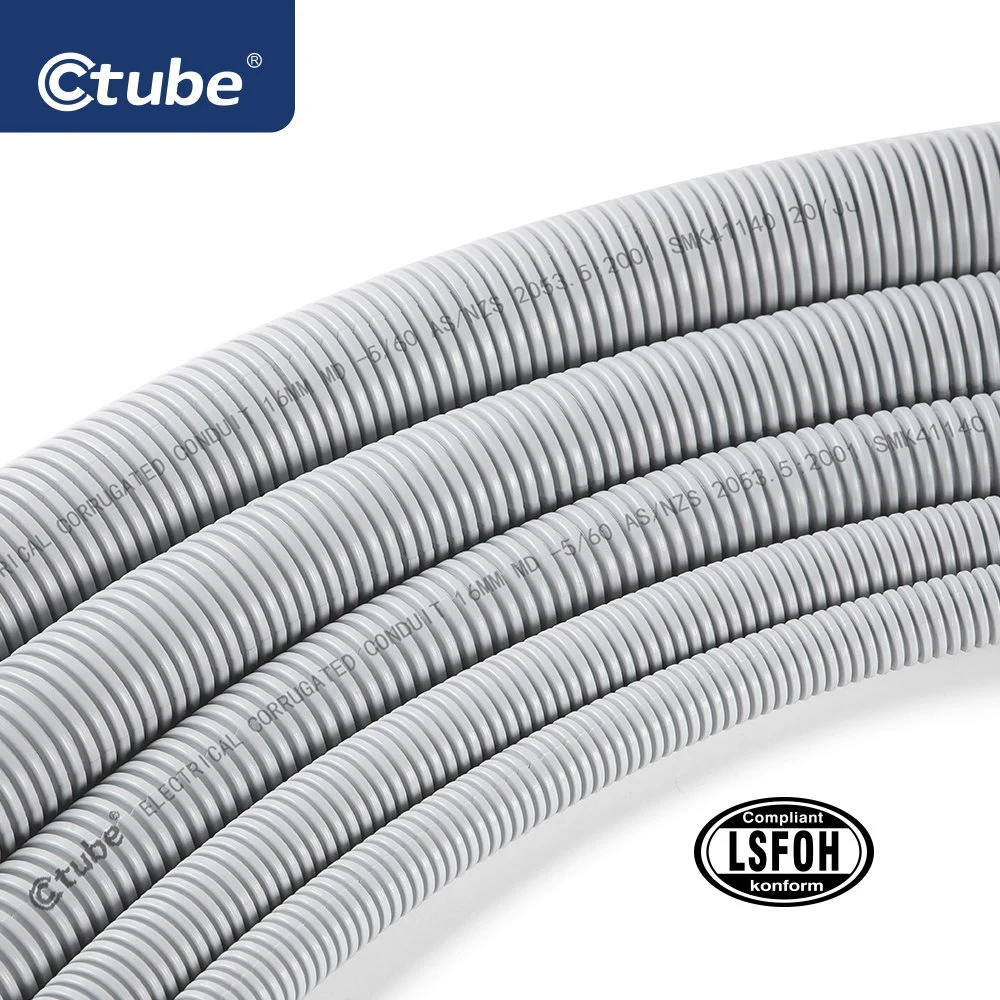 40mm LSZH Flexible Corrugated Electrical Conduit Pipes in Grey Color