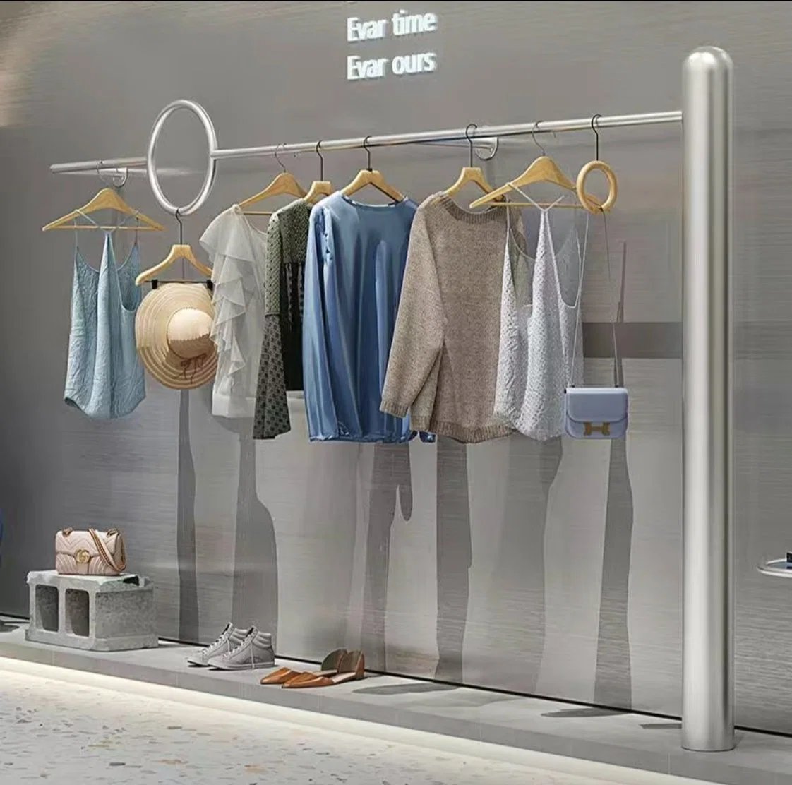 Hot Sales Stainless Steel Clothing Hanging Display Rack Garments Store Fixture