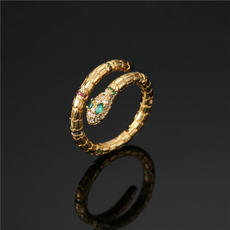 European and American Creative Personality Serpentine Ring Female Real Gold Electroplated Micro-Inlaid Zircon Serpentine Opening Ring