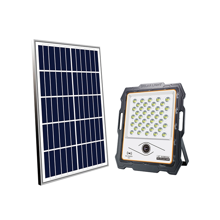 100W 200W 300W Solar LED de seguridad Flood recargable a prueba de agua para exteriores Luz con cámara