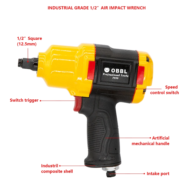 Obbl 1/2 Inch Compound Air Impact Wrench with Double Hammer for Mechanical