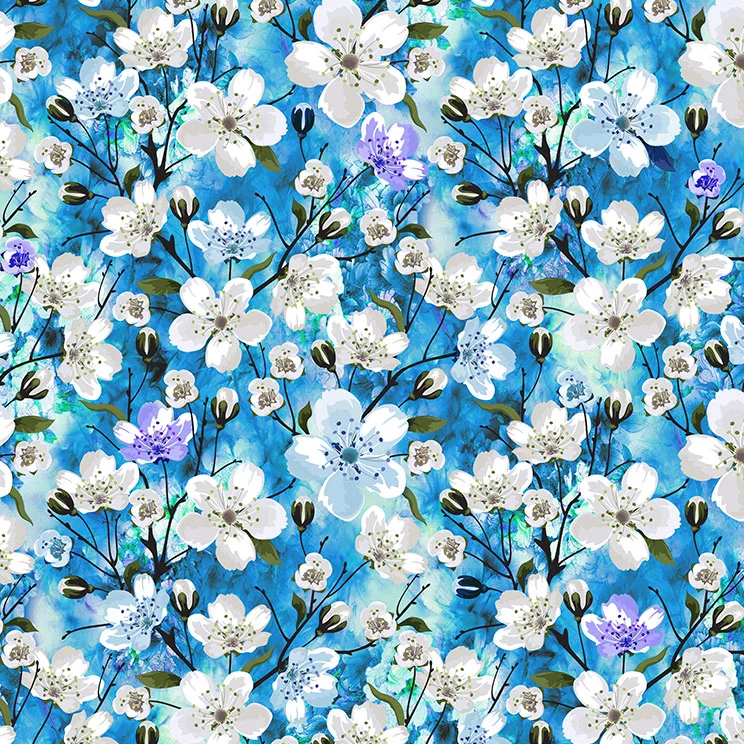 Custom Home Textile Blue Sea Digital Printed Silk Fabric