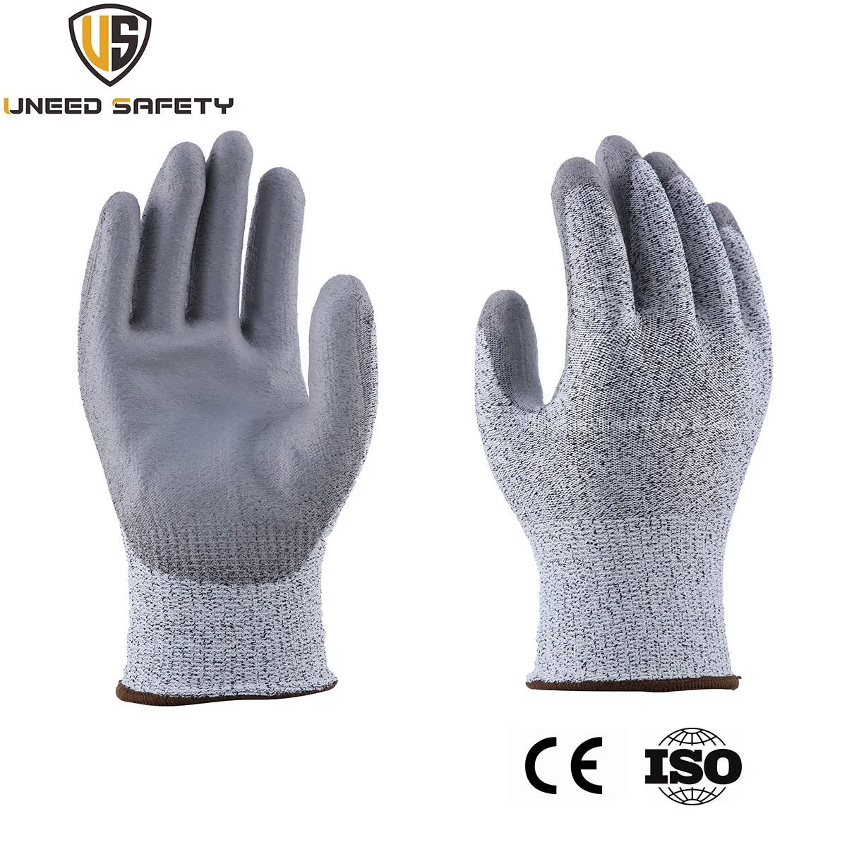 CE HPPE حماية يدوية غير ملحومة من العمل الميكانيكي السلامة أبيض عامل قفاز العمال المقاوم لقطع أبيض مضاد لقطع PU