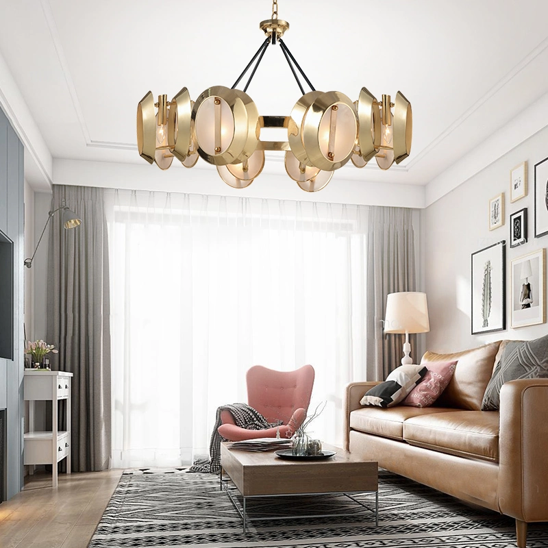 Grand salon contemporain en bronze laiton moderne, luminaire LED