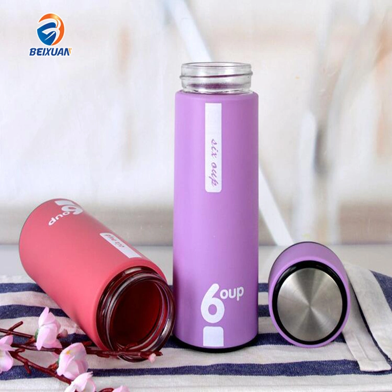 450ml Wholesale/Supplier Custom Logo Multi-Colored Car Office Travel Double Wall Thermos Glass Water Bottle with Stainless Steel Cup