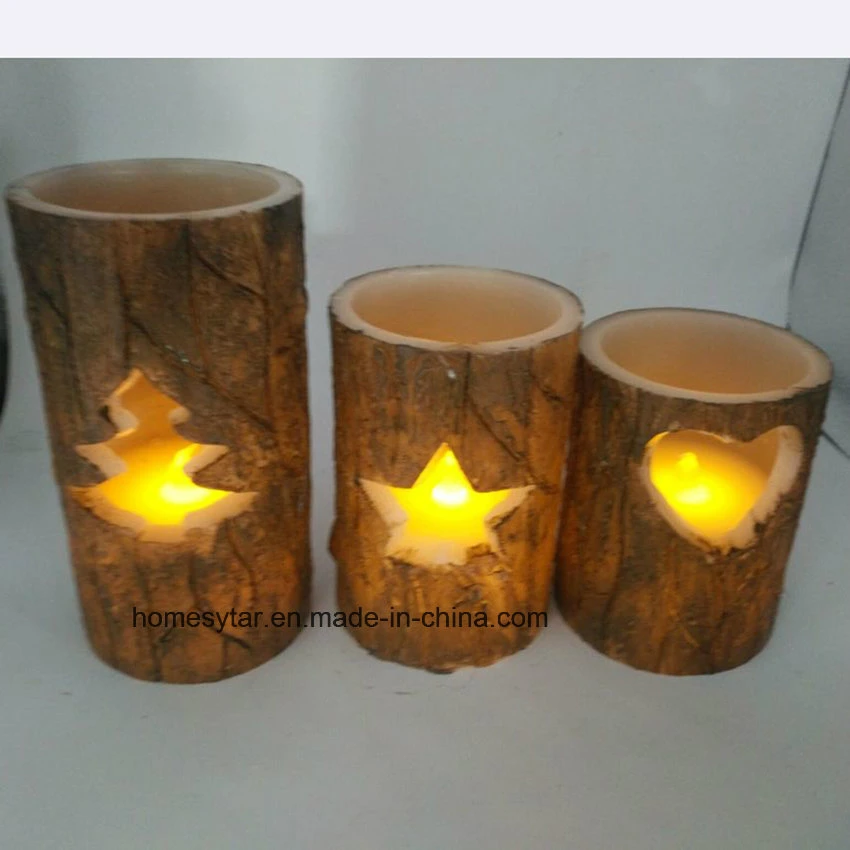 LED Bark Candle Light with 3D Shape in Yellow Light for Home Decoration (1460)