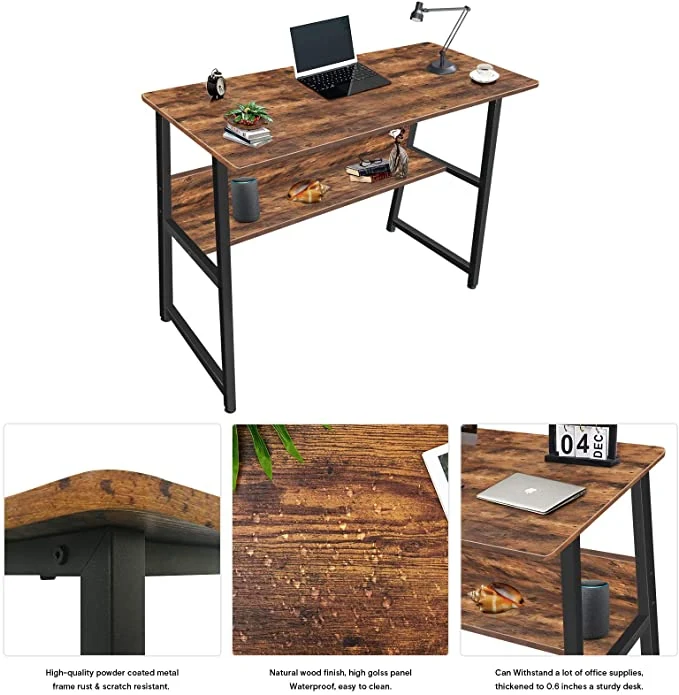 Industrial Style Computer Desk Home Office PC Table Corner Desk with Bookshelf