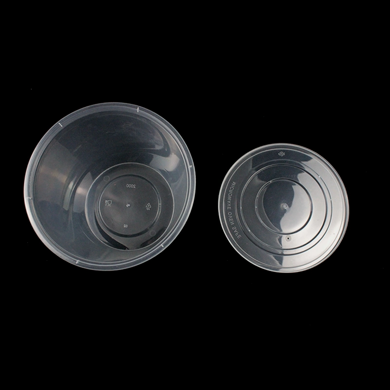 Disposable Plastic Container PP Plastic Transparent Round Bowl with Lid for Lunch