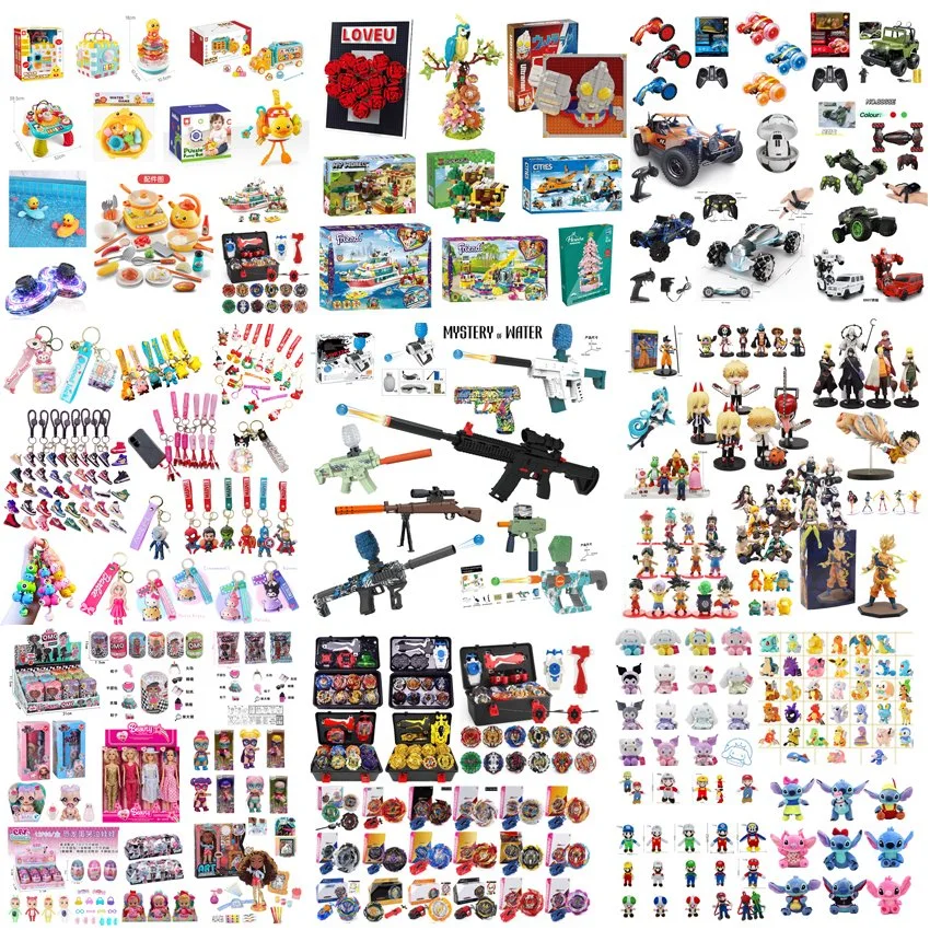 Jouets pour enfants : Cuisine de jeu, poupée en peluche, figurine d'anime, drone avec caméra, toupie Beyblade, voiture télécommandée, pistolet jouet en plastique, porte-clés, blocs de construction éducatifs, puzzle pour bébé.