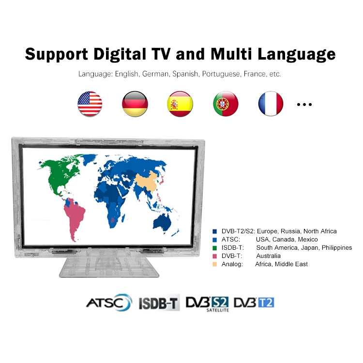 حفل عيد ميلاد بحجم 21.5 بوصة هدية كريستال الشفاف جراب سمارت تلفزيون LED DVB-T2 ATSC مع شريط LED لخلفية RGB HUE الإضاءة