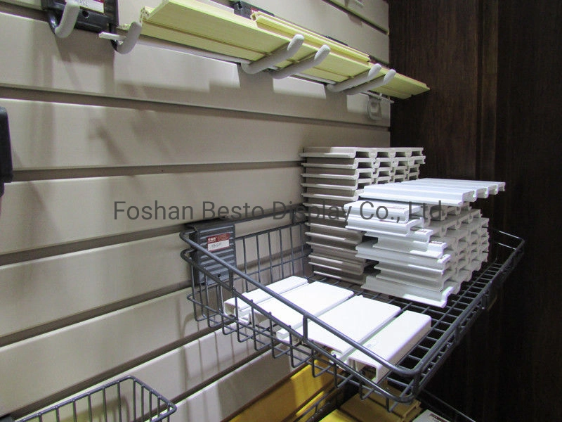 Retails Shopfitting Store Equipments Recycle PVC Slatwall with Hardware Hooks / Shelves / Plastic Hooks