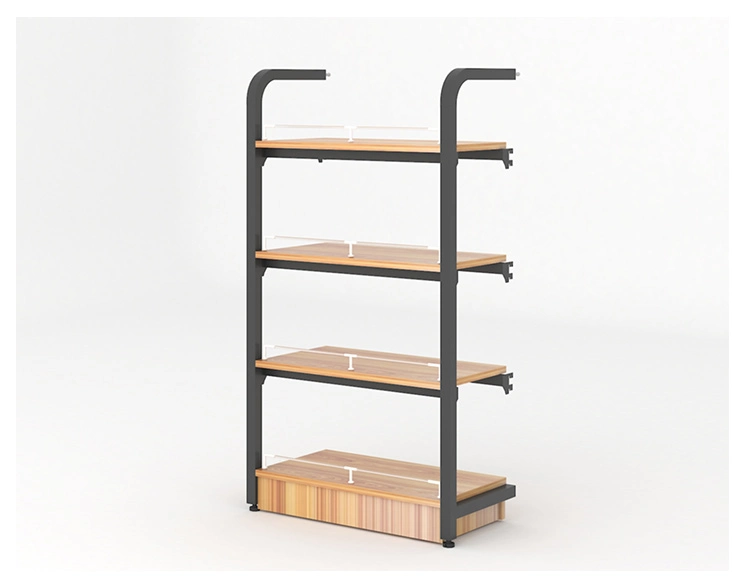 High quality/High cost performance  ذات خمسة طبقات Single-Sided Supermarket Wooden Rise Fashion Steel رفّ الخشب