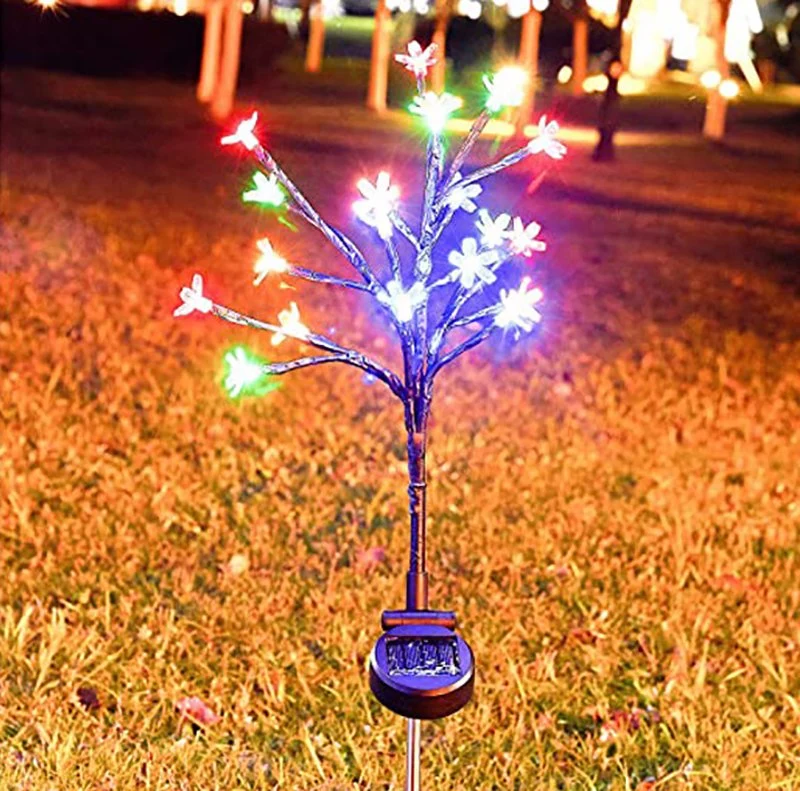 Solar Flower  Lawn Lights Outdoor, Solar Garden Lights Outdoor Decorative Warm White Cherry Blossoms Christmas Solar Lights for Pathway,Patio,Yard,Lawn,Backyard