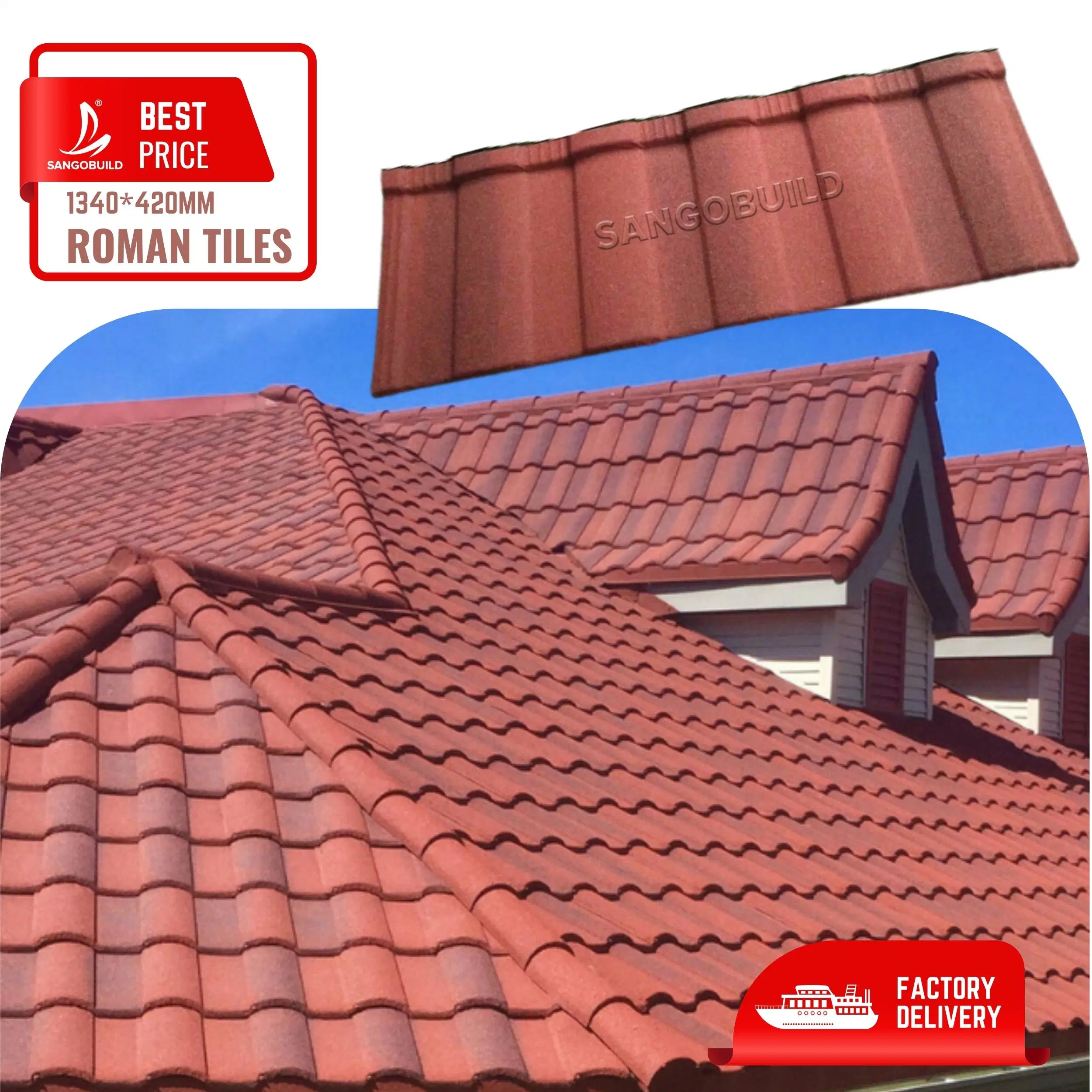 Solar Heat-Reflective Roofing Materials Stone Coated Metal Tiles Made in China