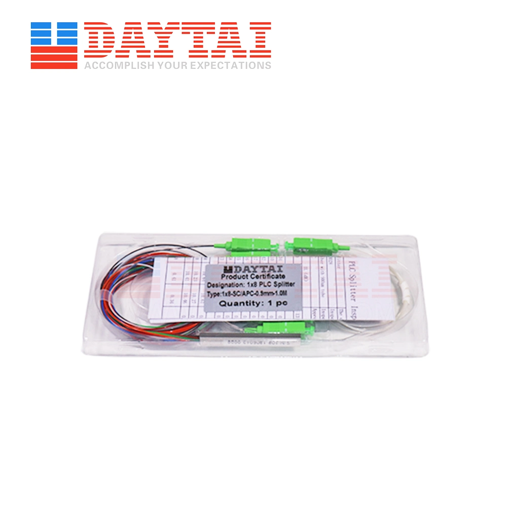 12 El color estándar de 0,9 mm de fibra de sm 1X8 PLC Splitter Mini Tipo con Sc/APC conector