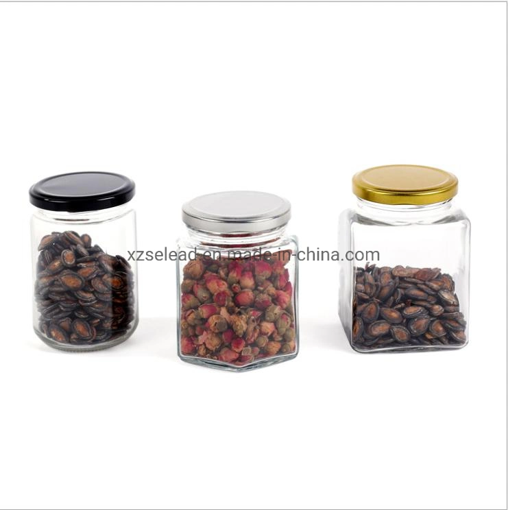 Conteneur de stockage des aliments à six pans de miel 100 ml en verre Jar 180ml 280ml 380 ml 730ml