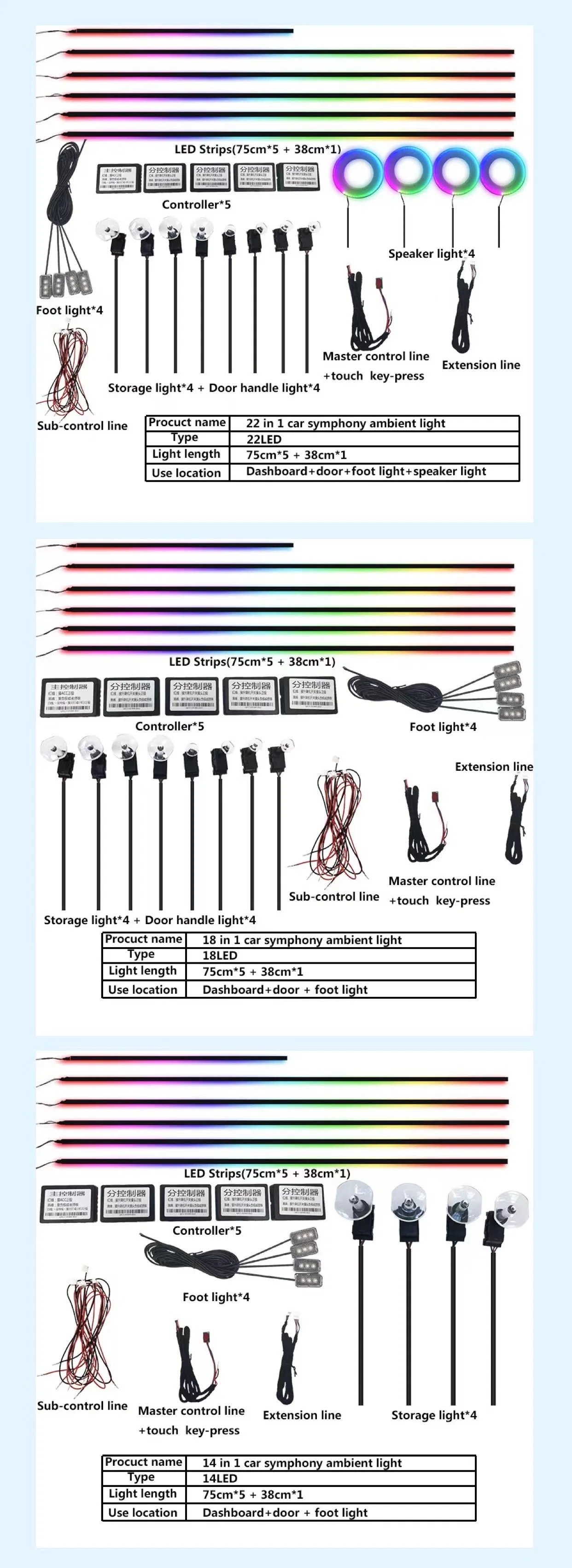 Coche inalámbrica Rainbow atmósfera interior de la Sinfónica de la TIRA DE LEDS de luz Ambeint