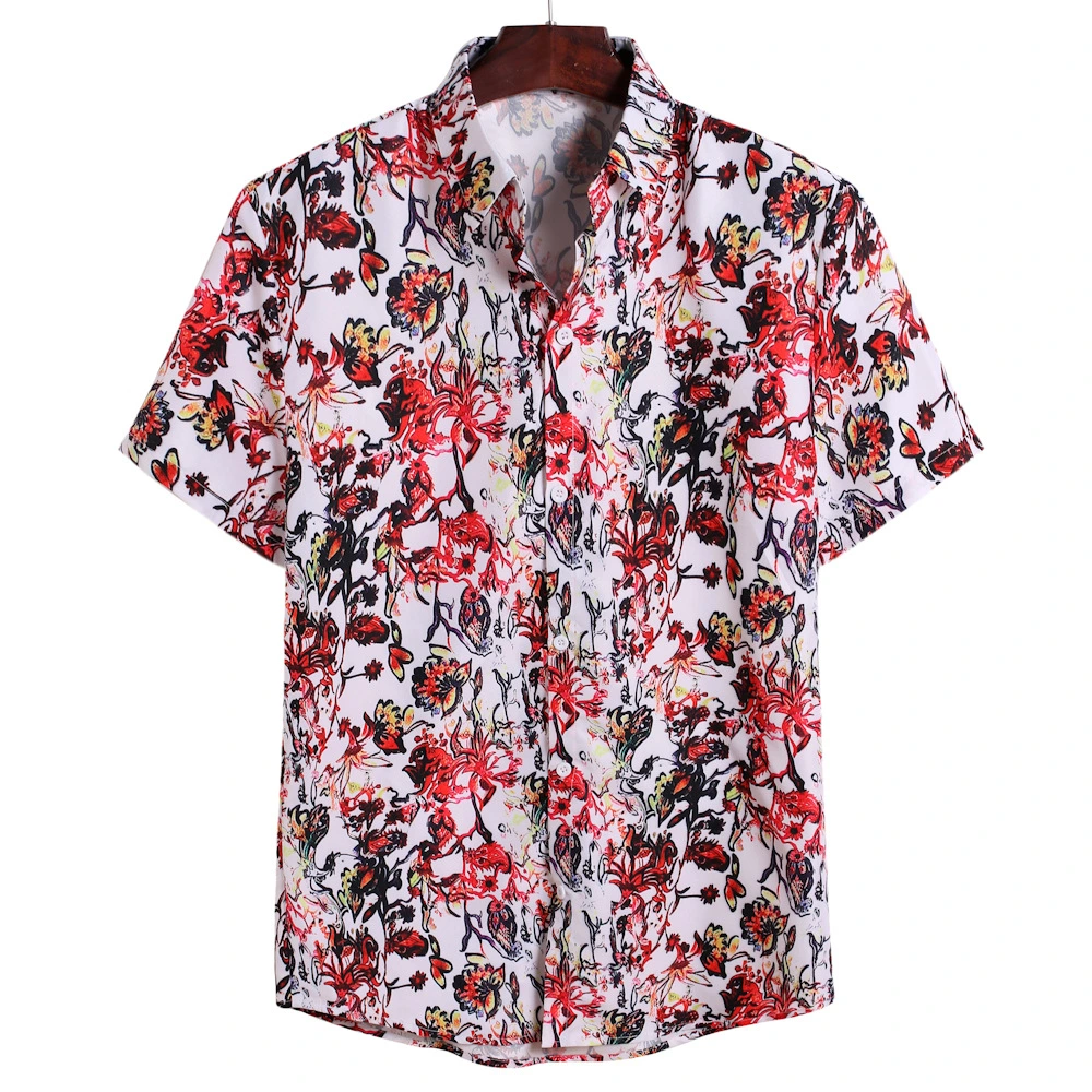 Floral Printed Casual Polo Shirt Short Sleeve Buttons Down Collared Esg16450