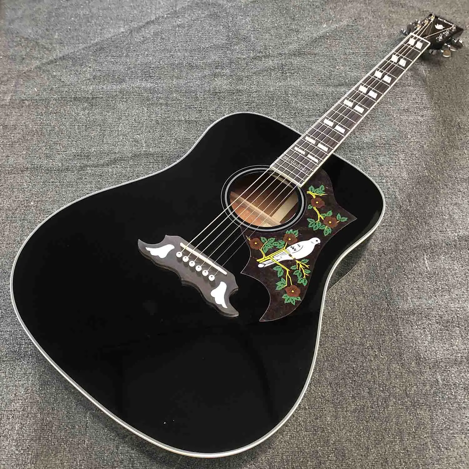 Custom 41 pulgadas D estilo Dove Guitarra acústica en Negro Acabado brillante