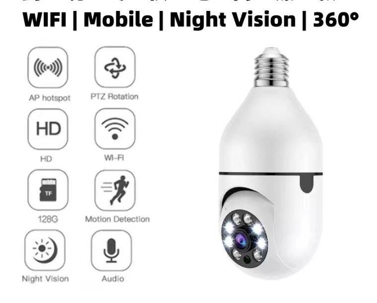 Lampe lampe Wi-Fi 2 MP appareil photo 360 degrés Smart Home Light Caméra de vidéosurveillance VR de sécurité infrarouge sans fil PNOAMIC