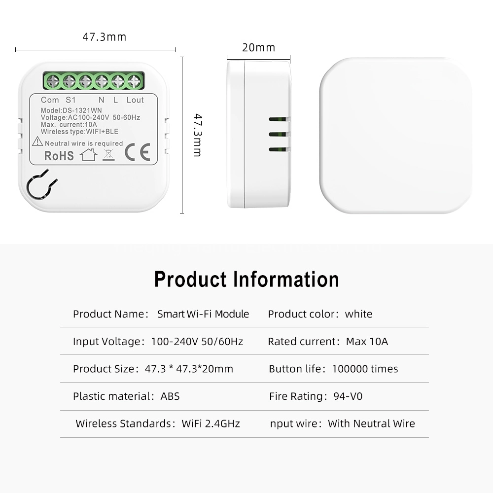 Neutral Wire Is Required Support Voice Control Compatible with Amazon Alexa Google Assistance Mini Breaker