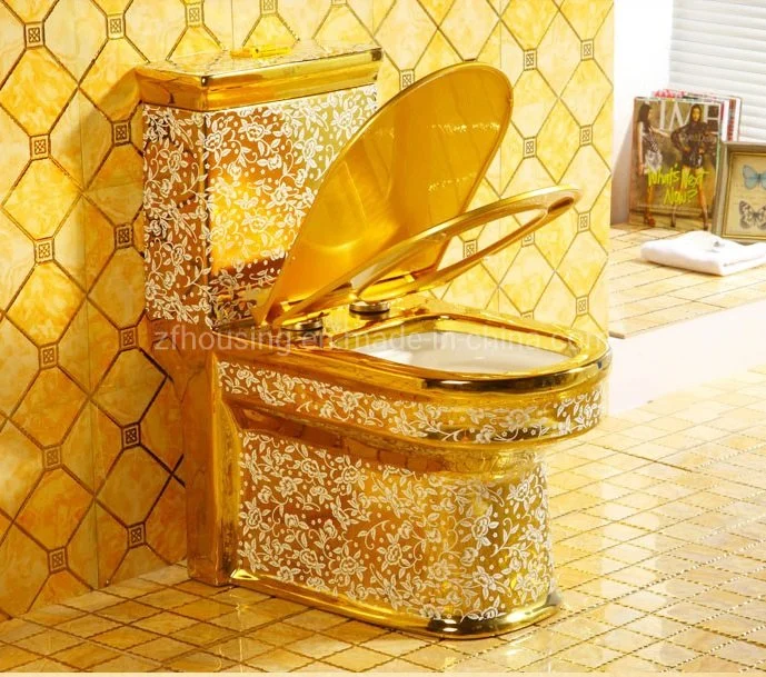 New Large Caliber Silent Gold-Plated Toilet Super Whirlpool One Piece Gold Toilet for Bathroom