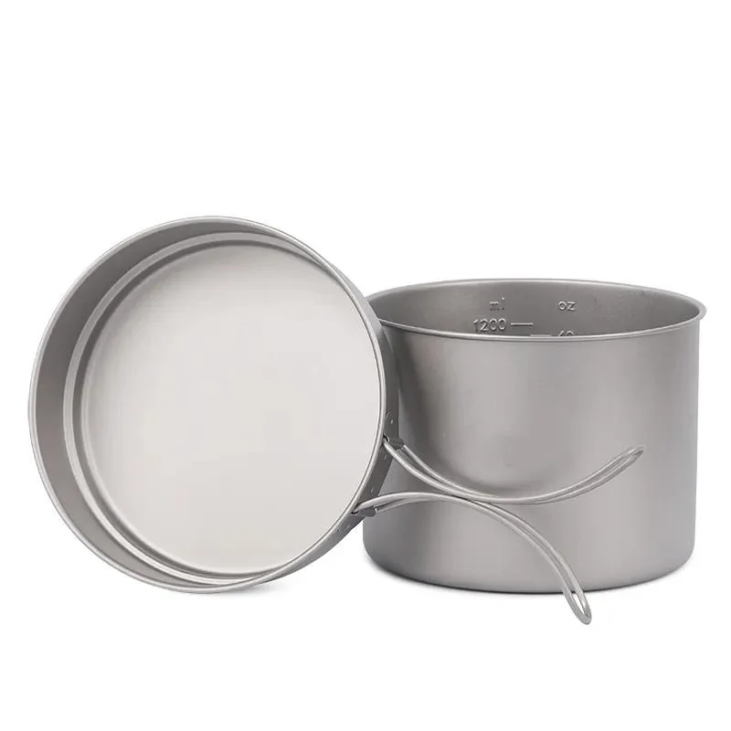 1600ml Titanium Pot + 500ml Pot Super Light Outdoor Camping Cookware