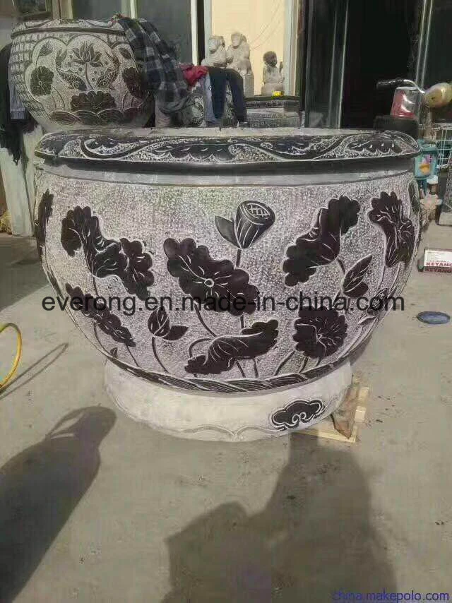 Dark Grey Granite /Basalt /Limestone Stone Flower Pot for Garden Ornament