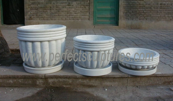 Outdoor Garden Decoration Small Size Marble Stone Flowerpot (QFP093)