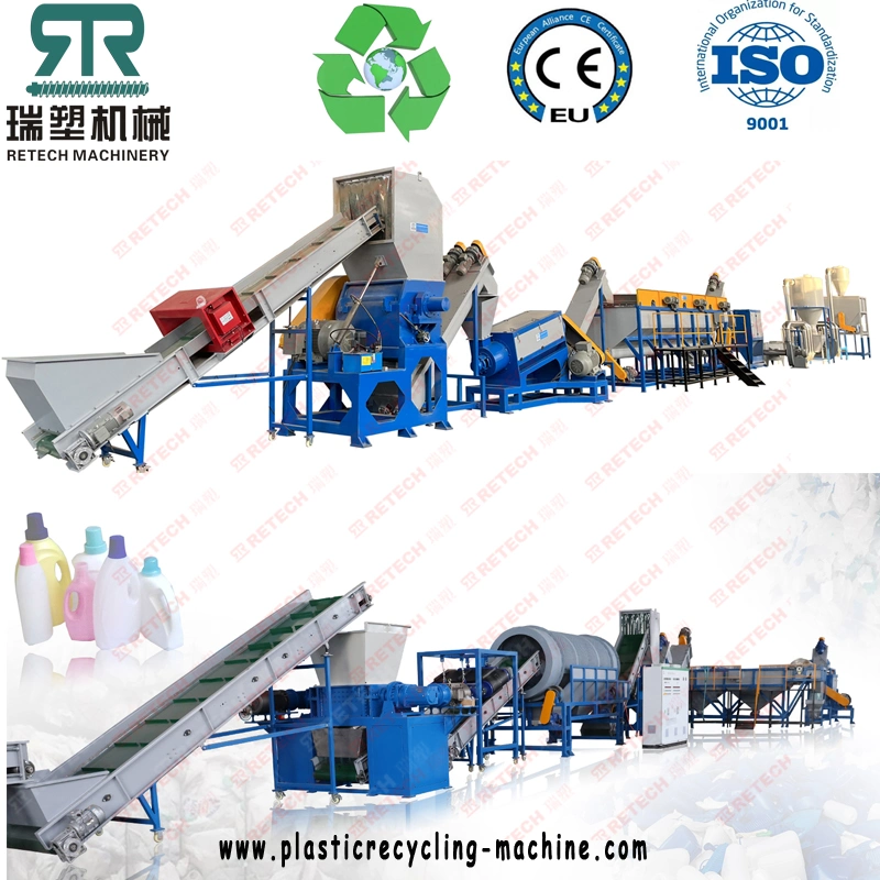 Retech 500kgh Pet HDPE Bottle Flake Washing and Recycling Line Pet PE PP Crushing and Washing Line