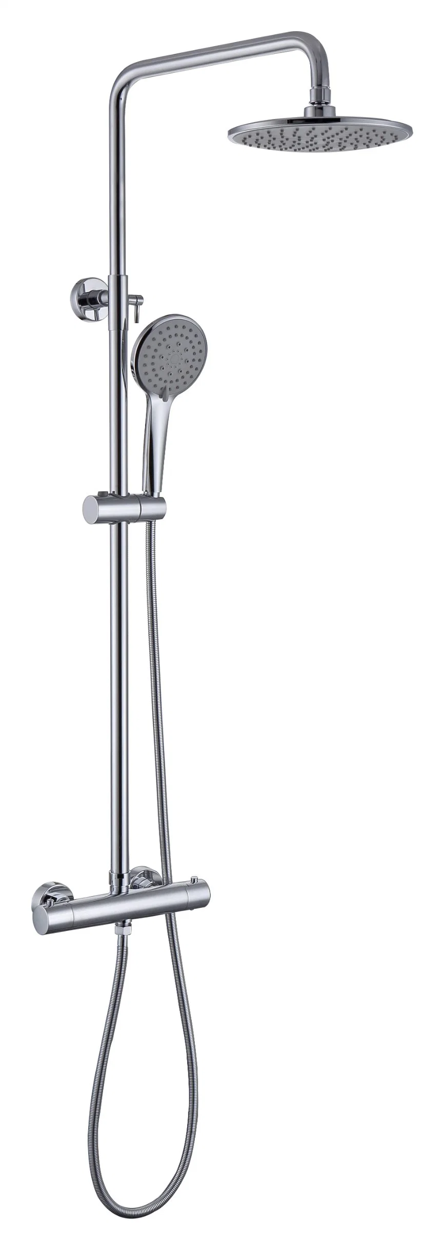 Modern Art Design Brass Polished Chrome Matte Black Thermostatic Shower Column Brass Sliding Bar ABS Hand and Head Shower Brass Set
