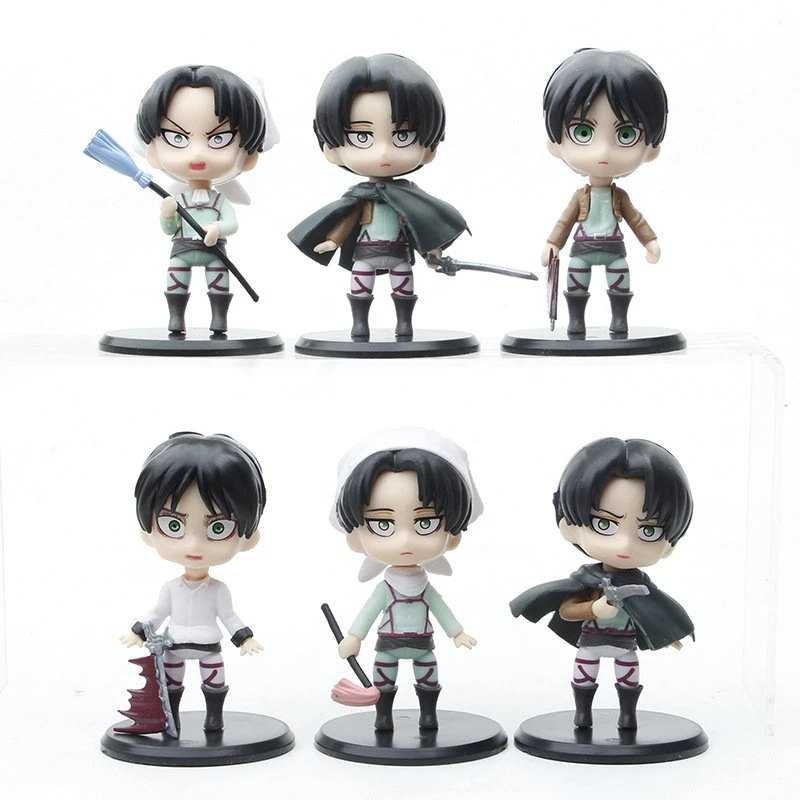 Comercio al por mayor de 10cm de juguete de dibujos animados 6pzas Ataque a la Titan Anime figura juguetes Levi Mikasa Ackerman figura de acción Eren Modelo Jager