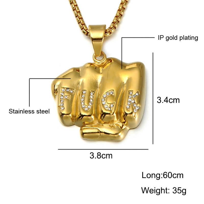 Factory Price Custom Make Men's Hiphop Diamond Fist Stainless Steel Necklace