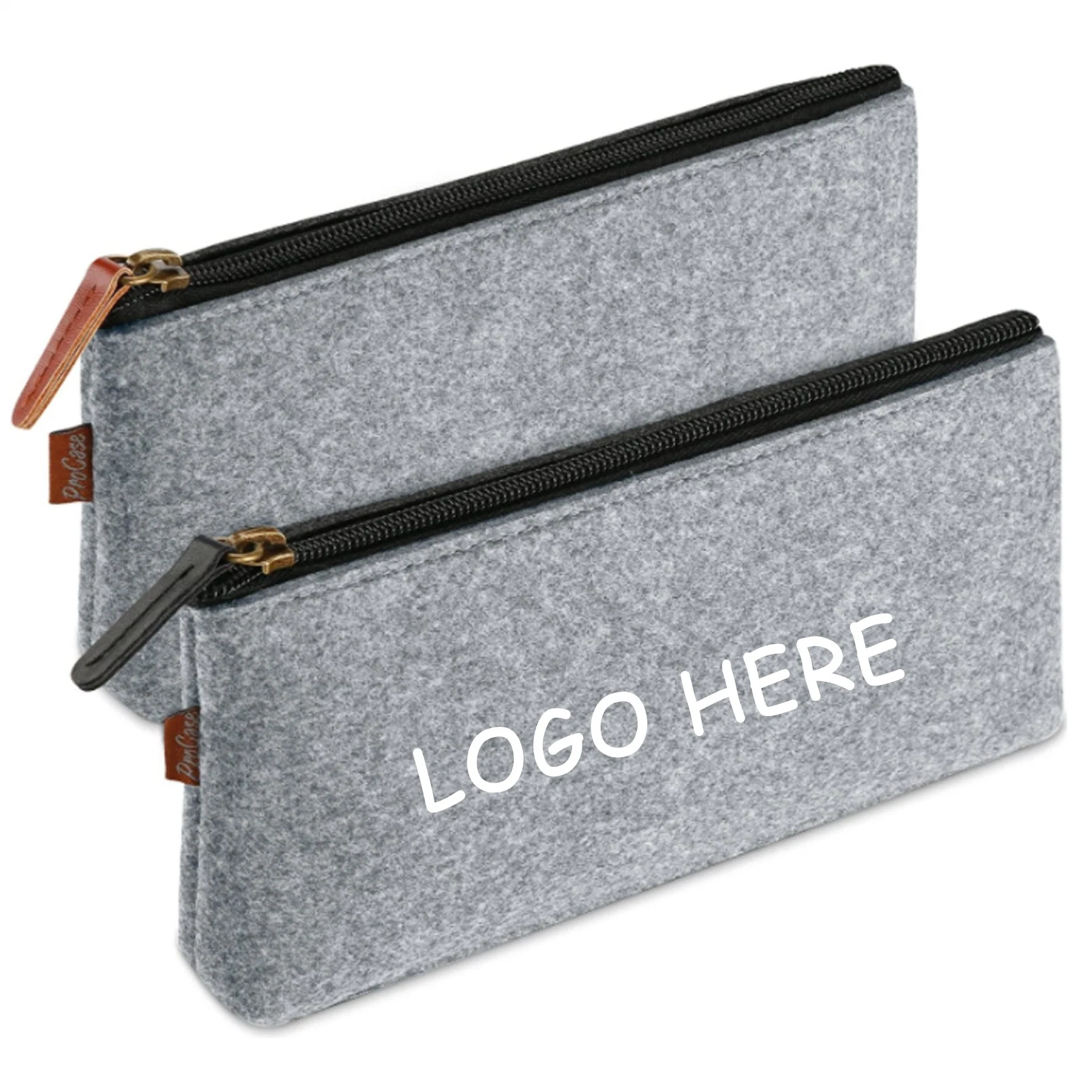 Custom Logo Felt Fabric Pencil Case Cosmetic Pouch Felt Students Stationery Pouch Zipper Bag for Pens