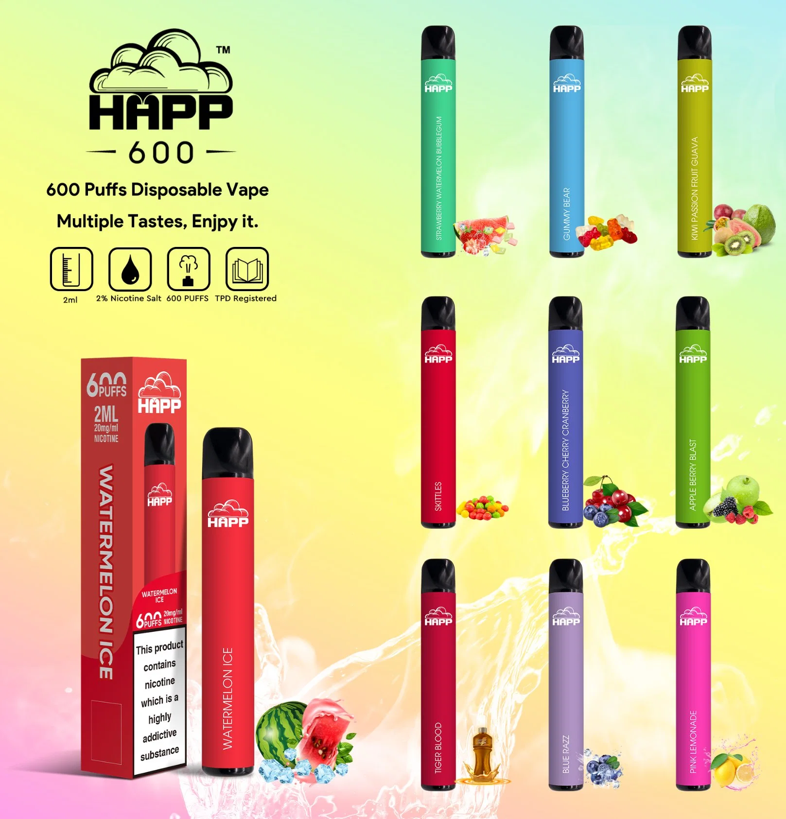 Más populares cigarrillos electrónicos Elf VAPE desechable VAPE Bar E Cigarrillo 2% Puff 600puffs