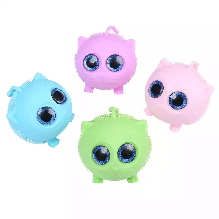 Eco-Friendly Novelty TPR Cat Puffer Balls with Big Plastic Eyes