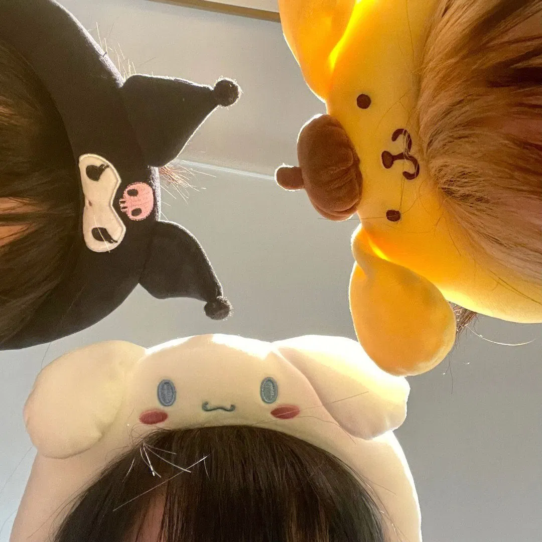 Ruunjoy Sanrio Autumn and Winter Plush Sanrio Hairband Yugui Dog Head Hoop Headband Hair Set Hairpin Wash Face Makeup Headgear