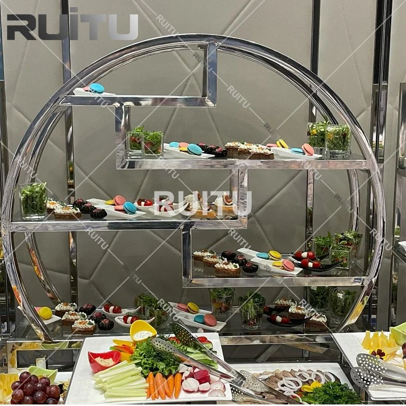 Multi-Layer Attractive Round Metal Beauty Buffet Event Catering Food Dessert Server Set Frame Shelf Hotel Restaurant Supply Stainless Steel Buffet Display Stand