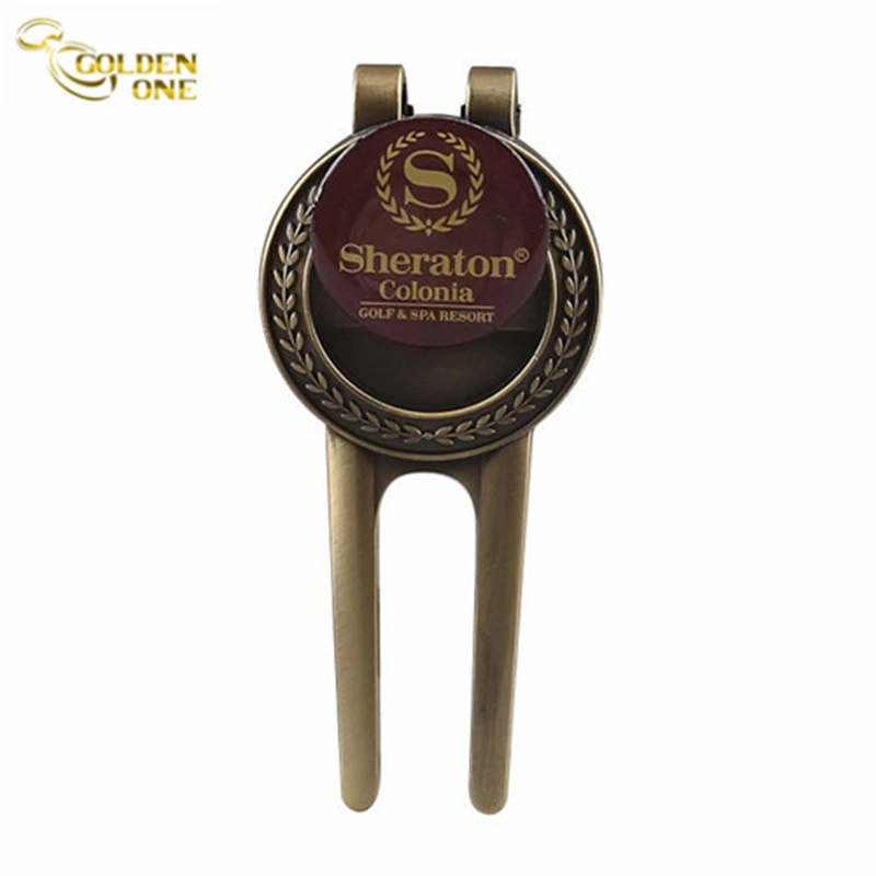 Custom Antique Brass Golf Reparação Ferramenta Divot com marcador de Esferas