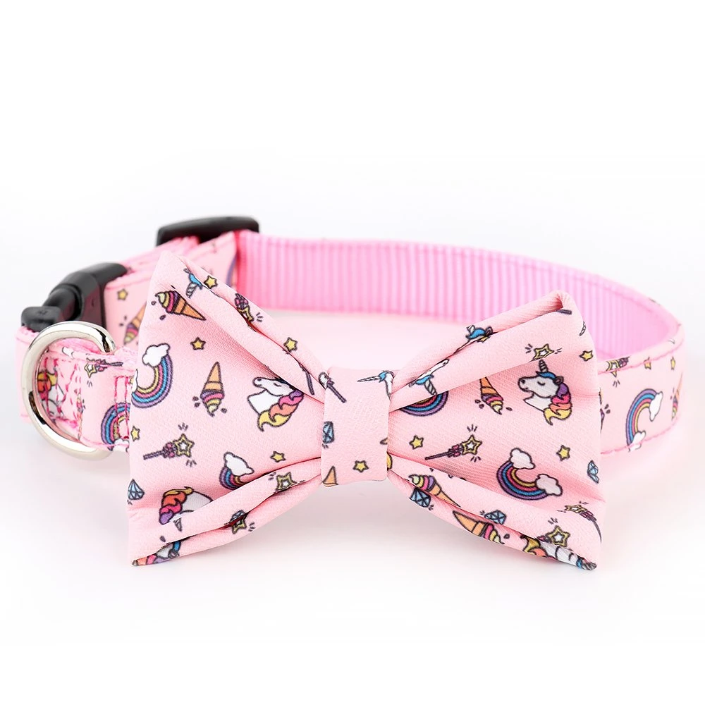 Custom Pattern Dog Accessories Polyester Dog Pets Collar with Bowknot