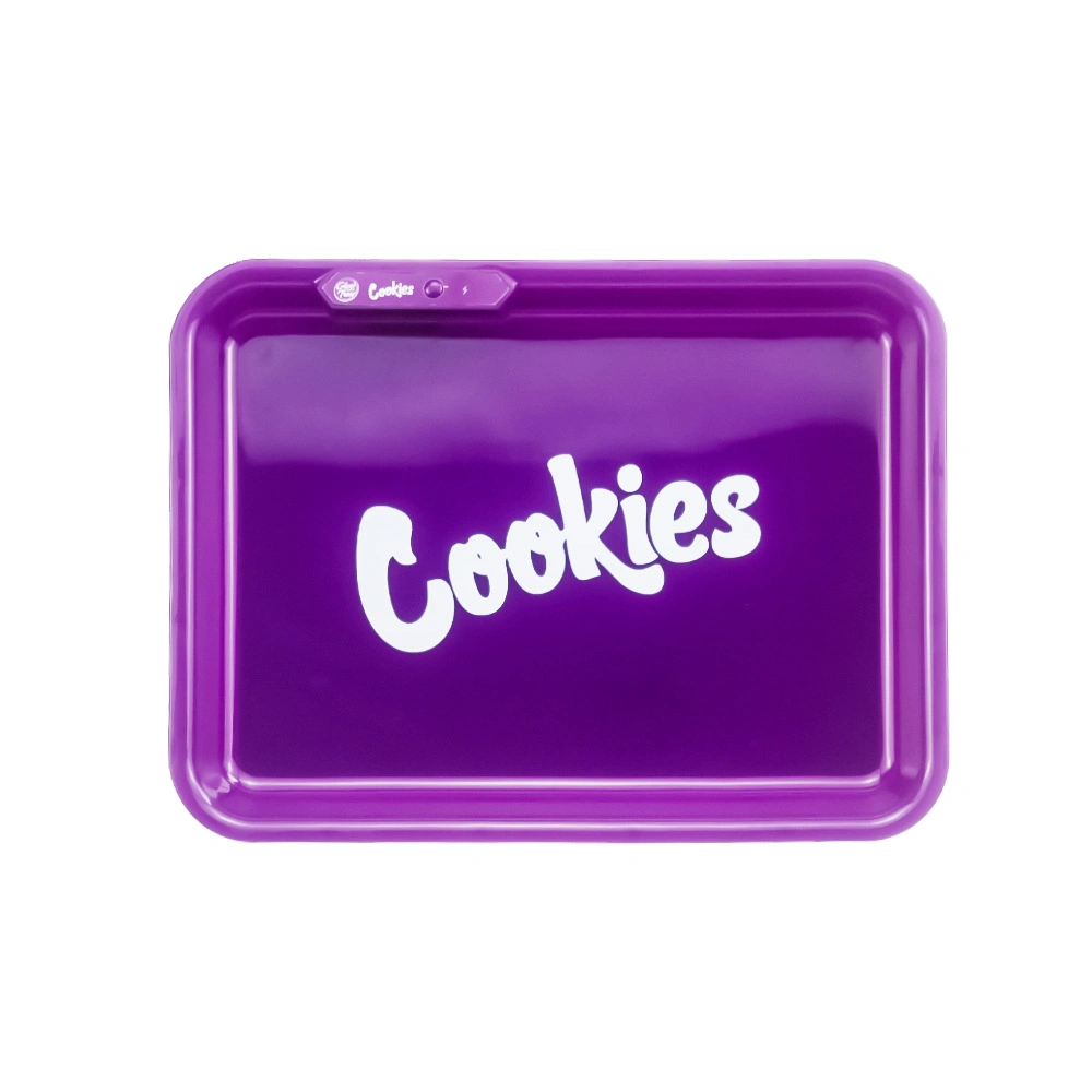 Neues Design Kunststoff Tabak Lautsprecher LED Weed Rauchen Papier Joint Cookies Weiß Rechteckige Melamin Cartoon Rolling Tray